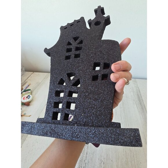 Glitter haunted house Halloween decor pumpkin bat sparkle black - Picture 6 of 6